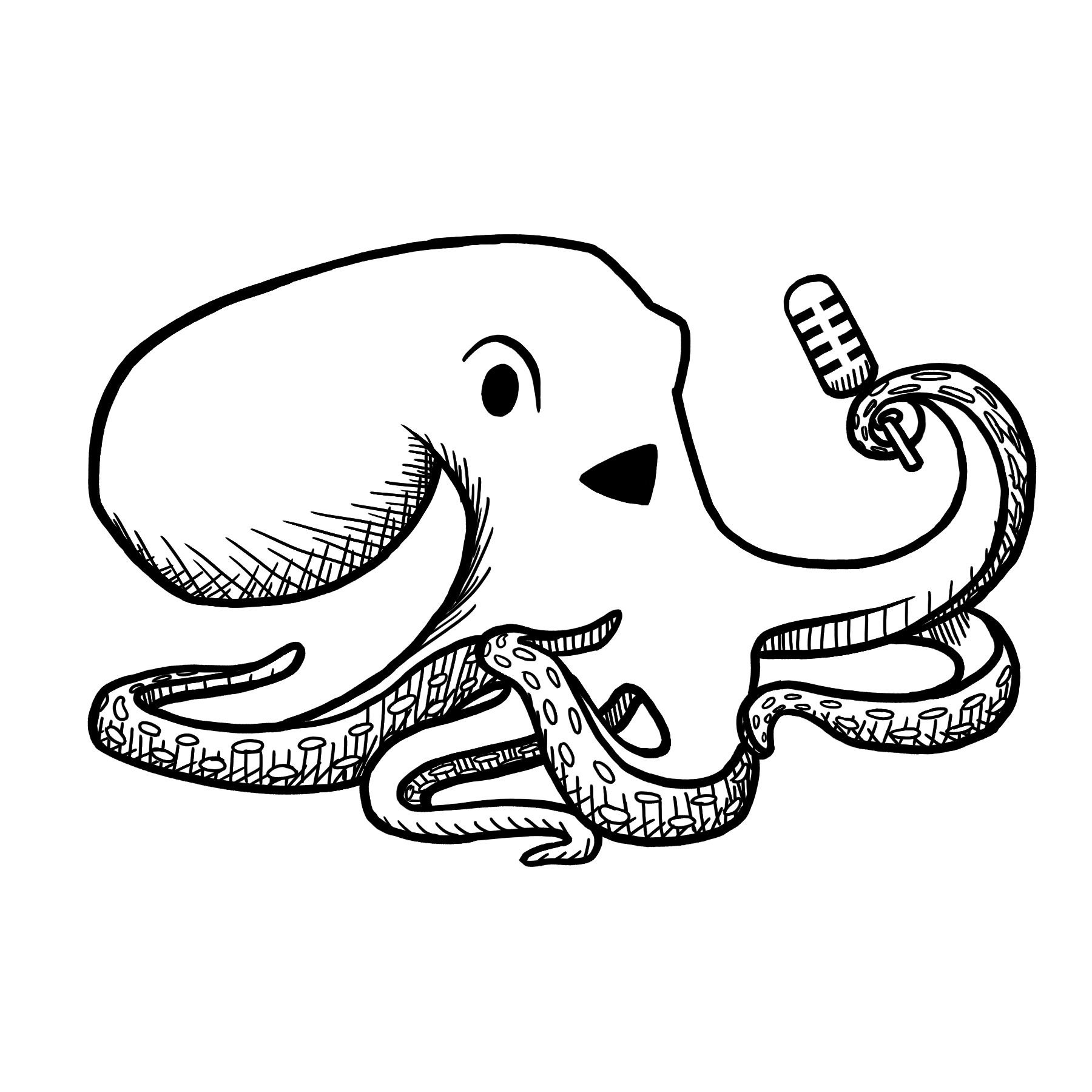 Pen drawing of dog with lifted ear